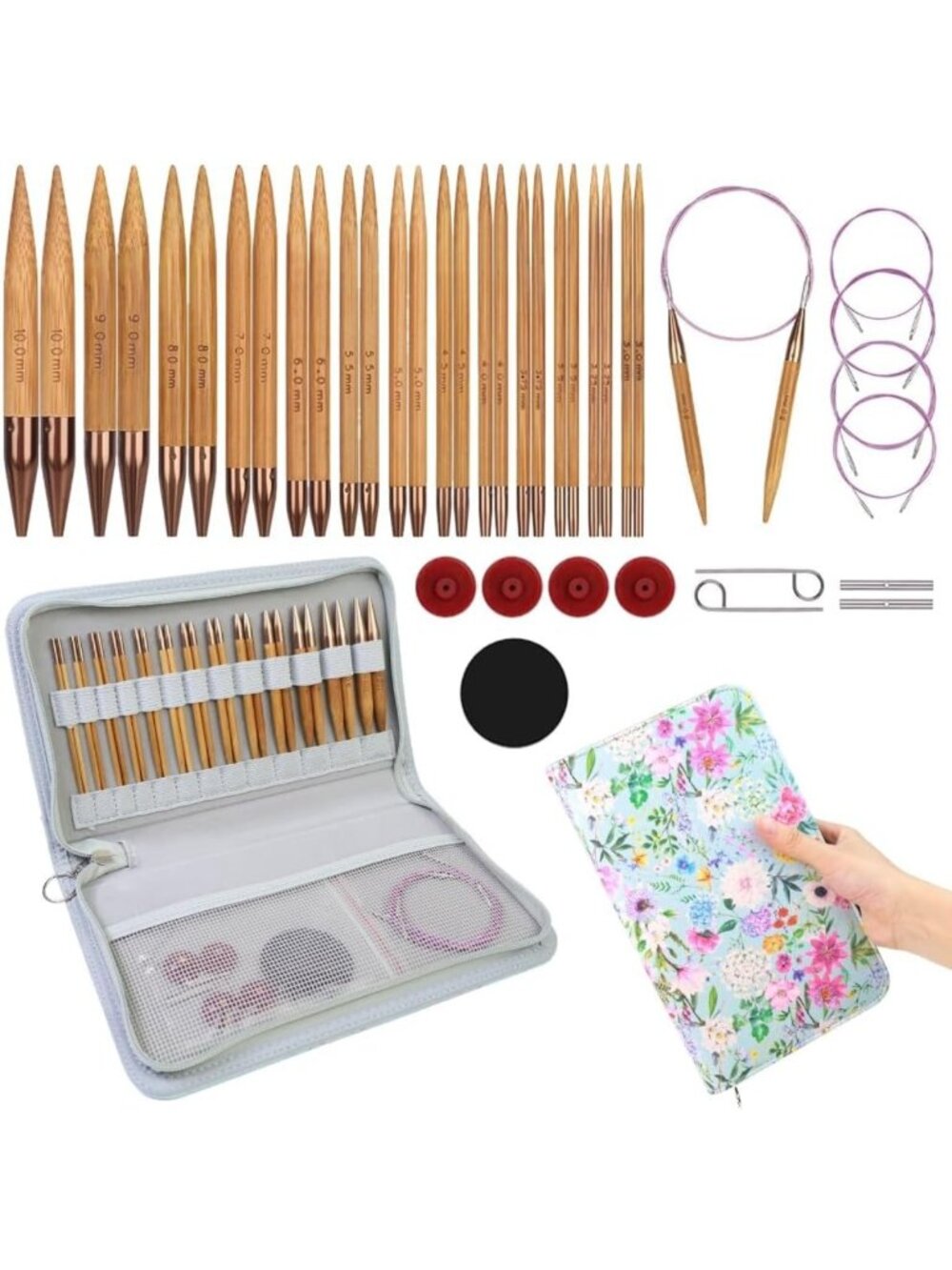 Flexible Bamboo Circular Knitting Needles Set 3.5mm-10.0mm for Easy Knitting